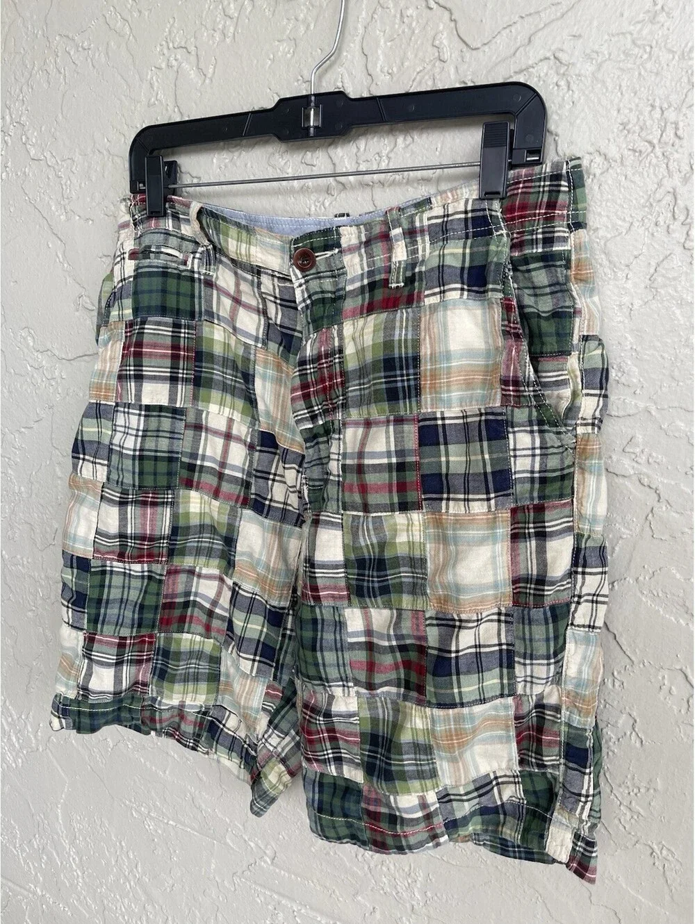 J Crew Shorts Men's 32W Multicolor Madras Plaid Patchwork Field Shorts.
